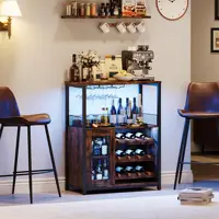 Vintage 3-Tier Wine Bar Cabinet With Adjustable Shelves & Glass Holders, Small Buffet Sideboard For Kitchen, Dining, Bar Storag