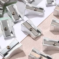 10pcs Silver Pencil Sharpener Aluminum Alloy Manual Single Hole Portable Design Suitable Office Artistic Drawing Stationery 6