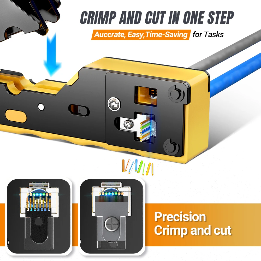 AMPCOM RJ45 network crimper Pass Through Multifunction Ethernet Crimping Pliers Crimp/Cut/Strip for LANTEL(RJ11/CAT5E/6 UTP STP