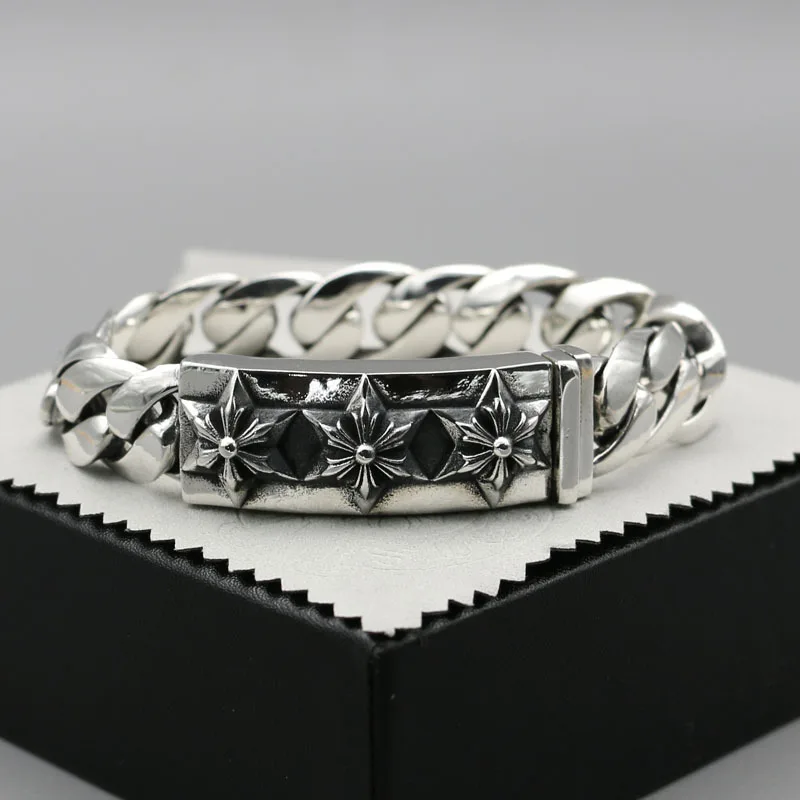 

Wholesale thick chain punk hip-hop men's pure silver jewelry trendy men's accessories domineering Thai silver six pointed star b