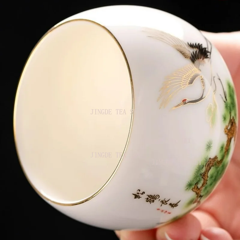 Small capacity ceramic sheep fat jade master tea cup high-end master level sticker special gift cup, Kung Fu tea cup