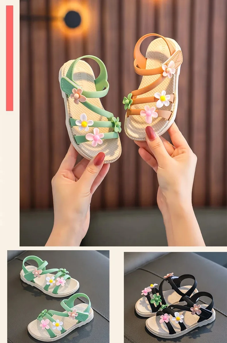 Summer Little Girls Sandals 2022 New Flower Simple Cute Pink Green Children Sandals Toddler Baby Soft Casual School Girl Shoes boy sandals fashion