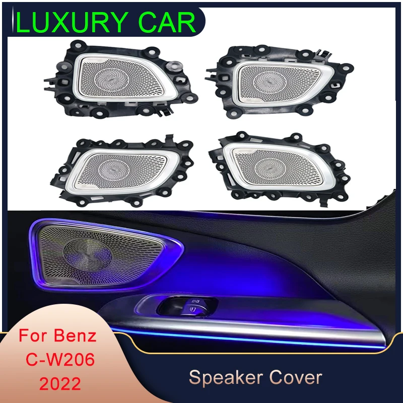 

New 64Colour LED Metal Speaker Cover For Mercedes Benz 2022 C-Class W206 Car Interior Ambient Light Audio Decorative Lamp Refit