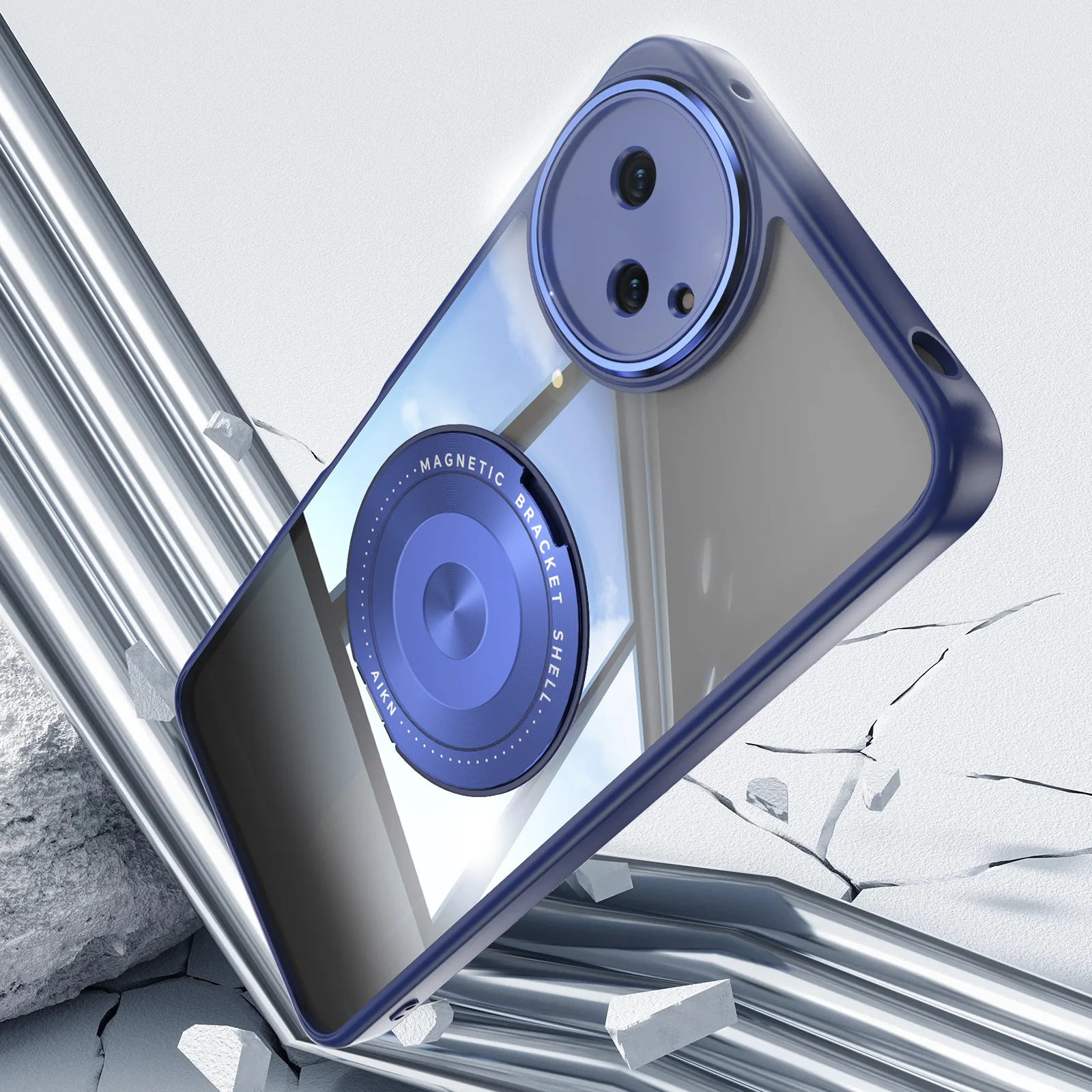Magnetic Metal TPU Case with 360° Anti-Knock Protection and Wireless Charger Holder Cover