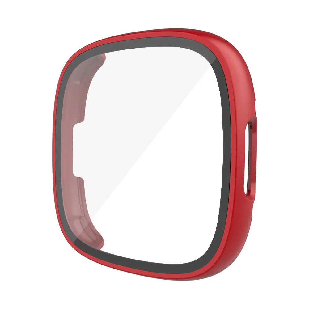 Screen Protector for Fitbit Versa 4/Sense 2 Hard PC Bumpe Protective HD Tempered Glass Case All-Around Full Cover Bumper Shell