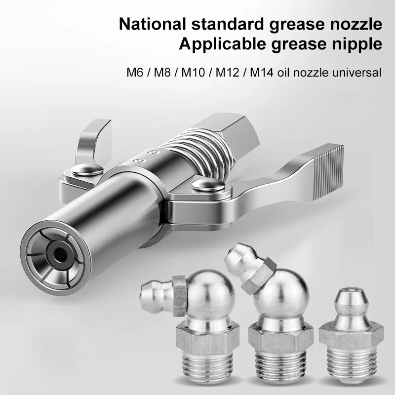 Hose Coupler 10000 PSI Grease Tool Heavy-Duty Quick Lock and Release Double Handle Stainless Steel NPTI/8 Leak-Free
