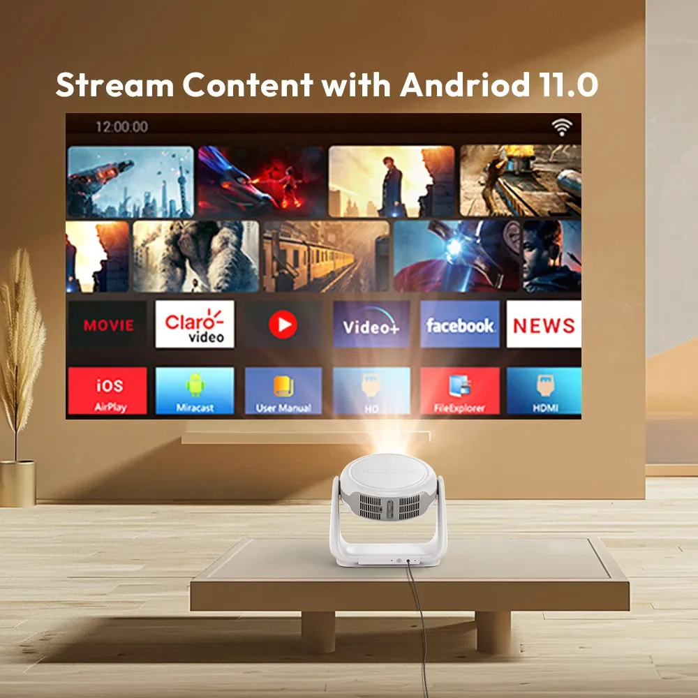 A10 Smart Android 11.0 1080P Projector With 5G WiFi Lamp Portable Projectors 4K Support HD Video Home Theater Projector