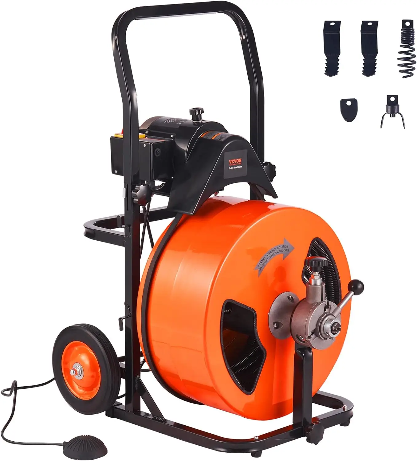 

New 100FT x 3/4 Inch Drain Cleaning Machine Sewer Auger Auto Feed with 4 Cutter & Air-Activated Foot Switch for 1" to 4" Pipes