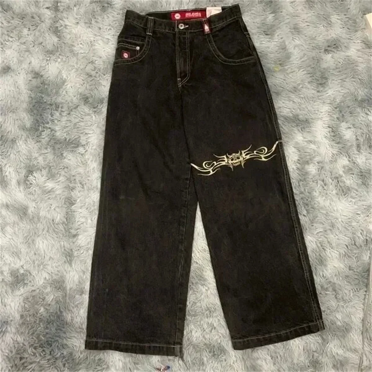 American Vintage Gothic Print Jeans Women Y2K 2024 New Street Hip Hop JNCO Baggy Jeans Couple Harajuku Joker Slouchy Jeans Women
