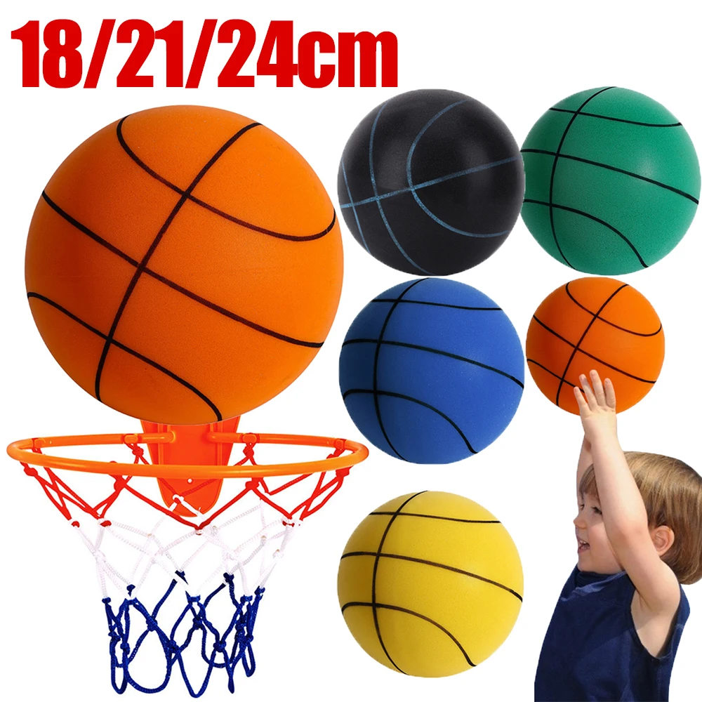 Indoor Silent Basketball Sports Bouncy Balls 18/21/24cm High Density Foam Material Kids Adults Ball Training Portable Net