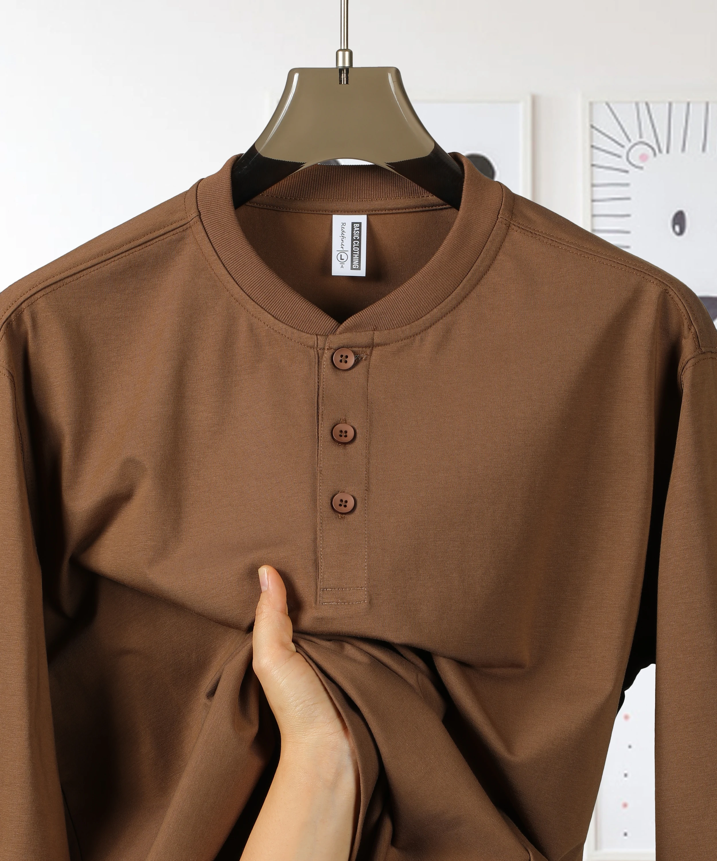 Men's Henley Neck Long Sleeve Comfortable Soft Solid Tees Retro Fashion Button Outdoor Thin Tee  Male Basics All-match Clothes