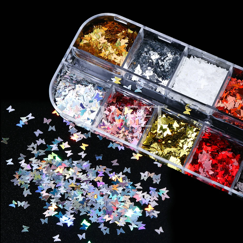 Sparkly Butterfly Nail Glitter Flakes Holographic Mirror Ultra-thin Paillette Summer Theme Charm Sequin Manicure Slices Spangles