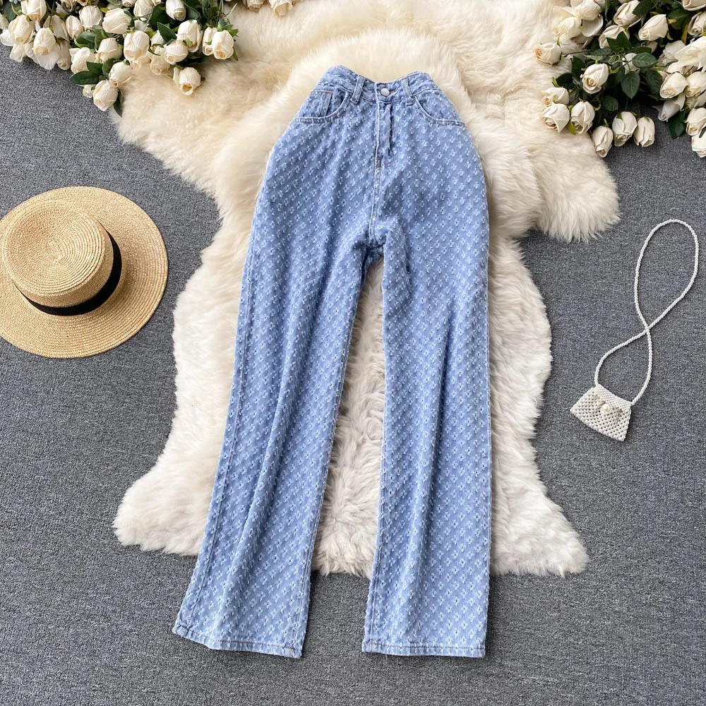 Ripped Jeans for Women Casual Streetwear New Spring Autumn High Waist Straight Leg Pants Fashion White Blue Denim Trousers