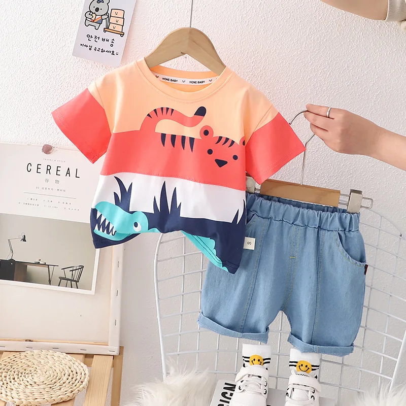 

2023 Summer Baby Boys Girls Cotton Clothing Sets Children Fashion Cartoon T Shirt + Shorts Suit Toddle Kids Infant Casual Outfit