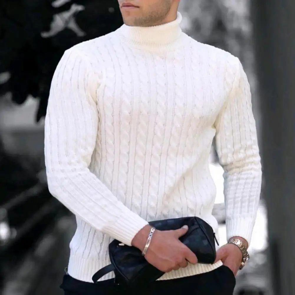 цена Men Long Sleeve Sweater Stylish Men's Turtleneck Sweater Top for Autumn Winter Solid Color Long Sleeve High Neck Basic for Men