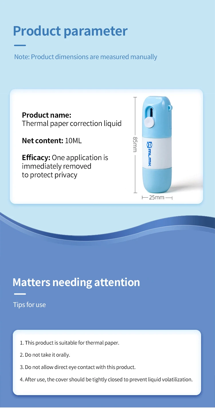 Yicare Correcteur Liquide Pour Papier Thermique - Lot De 2 Flacons 10ml Avec Couteau De Déballage | Efface Données Reçus Factures | Protection Vie Privée