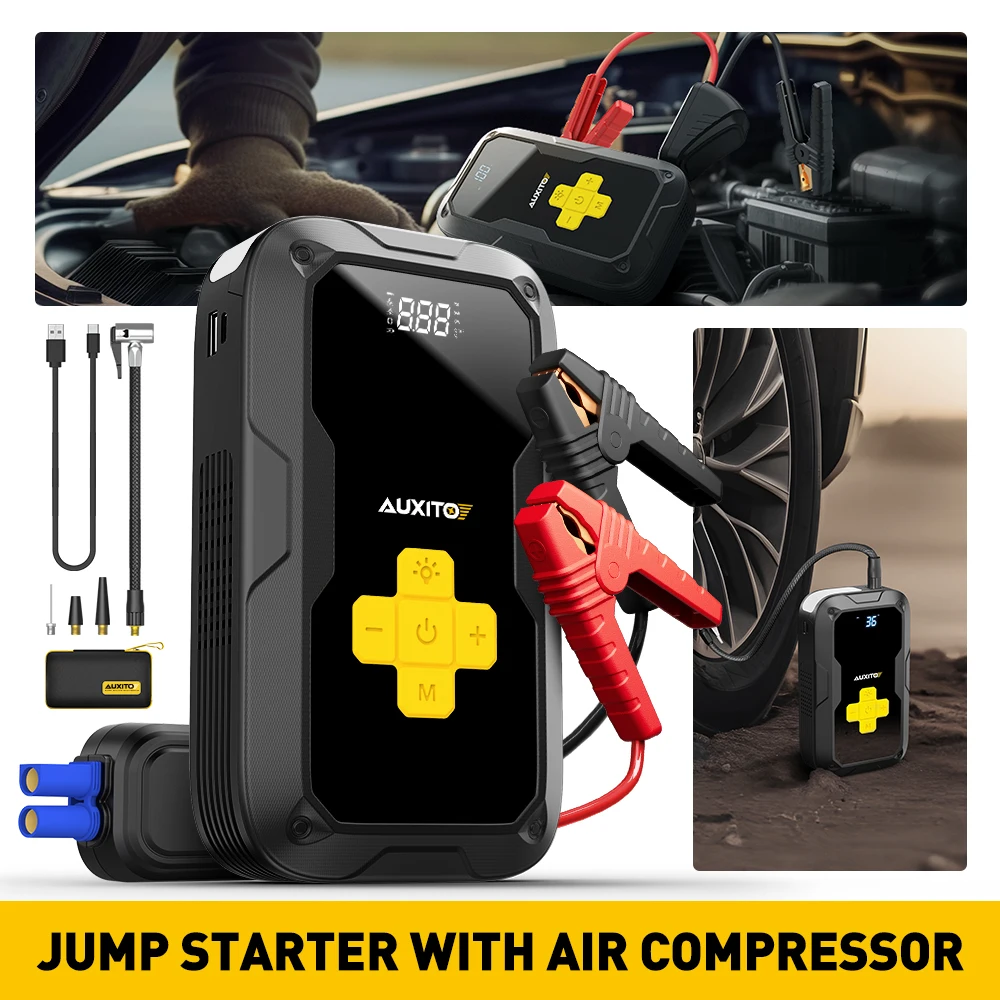 

AUXITO Portable 3500A Car Jump Starter & Air Pump 4 In 1 Air Compressor Power Bank Booster Car Starter Automotive Tyre Inflator