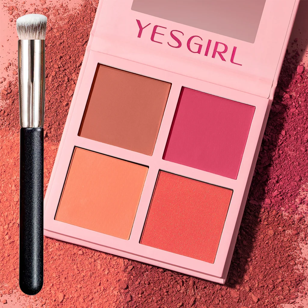 Four Color Blush Roll Brush Set Matte Highlight Brightening Blush All-In-one Non-Fly Powder White Eyeshadow Rouge Tray
