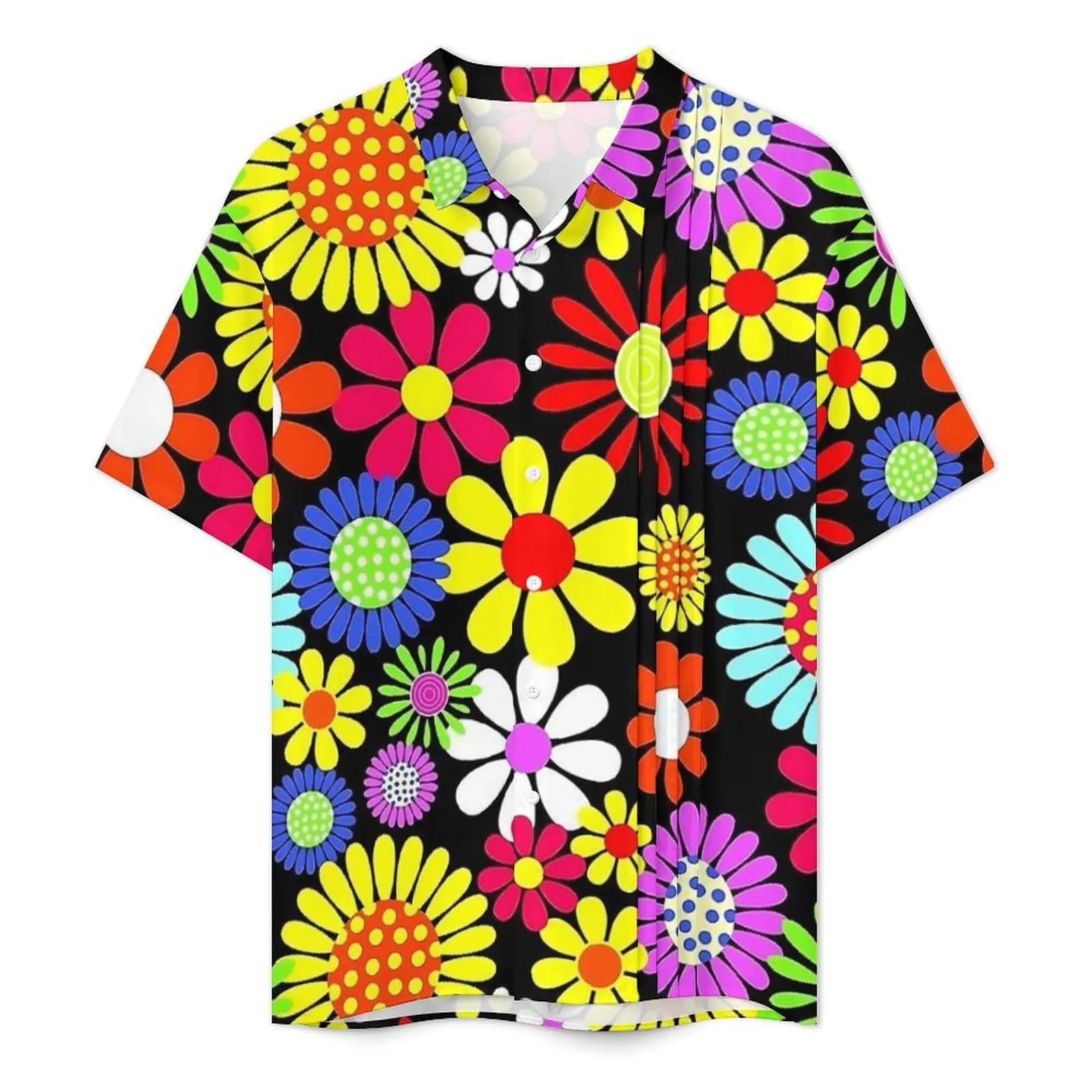 Retro Colorful Flower Power Print Vacation Shirt Male  Novelty Casual Shirts Hawaiian Short Sleeve Comfortable Plus Size Blouses 2