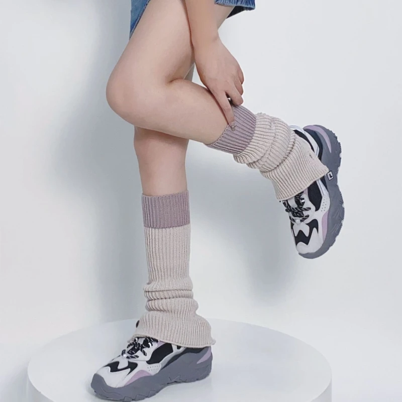 

Женские гольфы, высокие носки для девочек, трикотажные чулки одинакового цвета, милые свободные носки