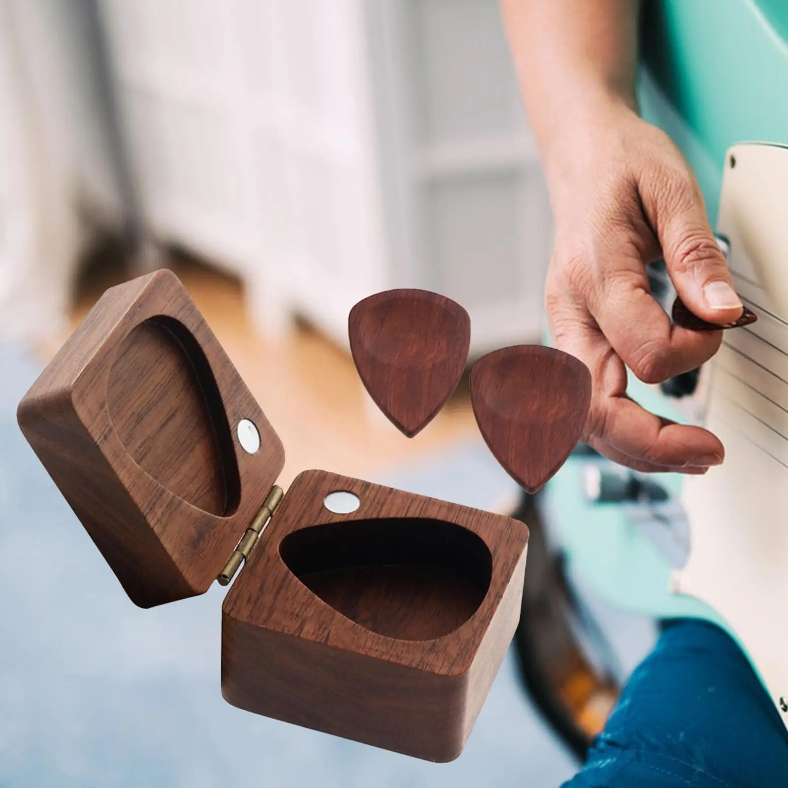 Solid Wood Guitar Picks Case Mini Jewelry Box Sturdy Guitar Accessories