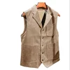 Corduroy Men Vest Cotton Light Brown New Style Notched Lapel Solid Color With Pockets Gilet For Male Clothing жилетка 6