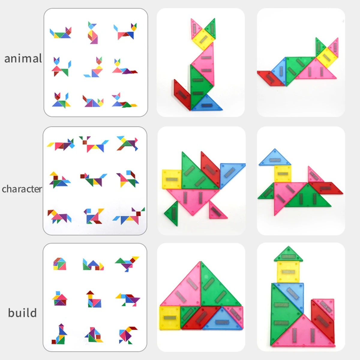 Children's magnetic tangram puzzle game various colors for boys and girls to learn and develop brain imagination