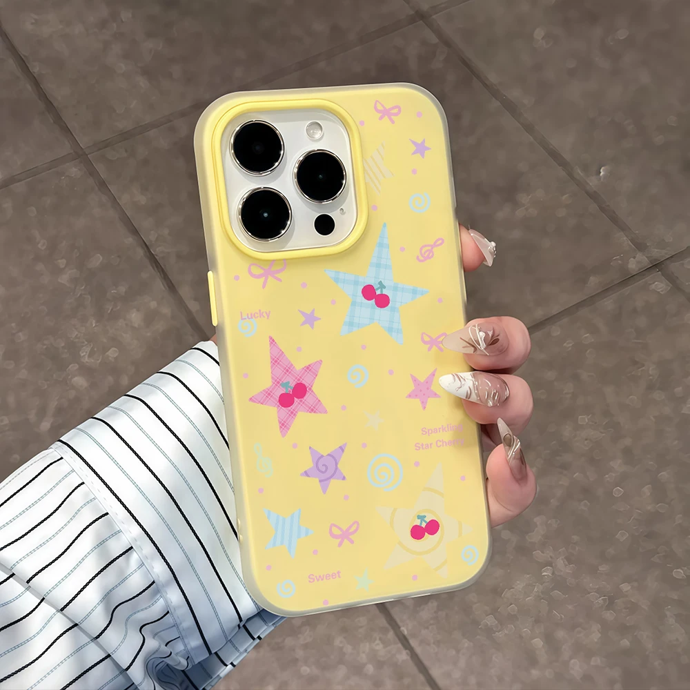 Gingham Checkered Stars Jelly Soft Phone Case with Daisies Cover