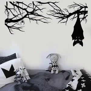 Halloween Wall Stickers Cartoon Gothic Spider Bat on Branch Vinyl Wall Decal for Living Room Nursery Kids Room Decoration W378