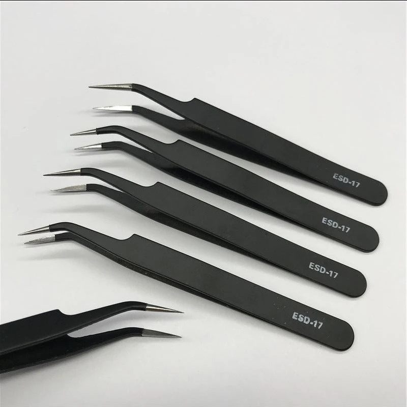 Anti-static ESD Stainless Steel Tweezers Maintenance Tools Industrial Precision Curved Straight Tweezers Repair Tools