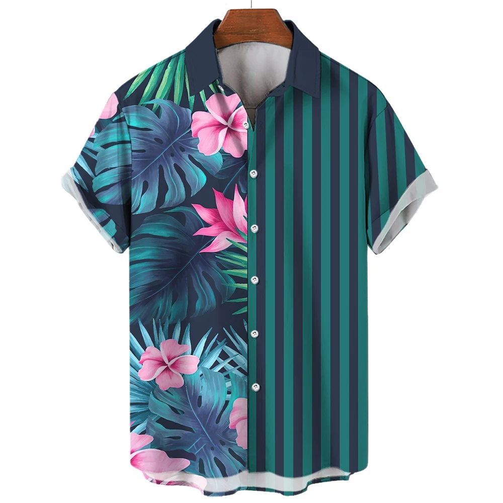 Summer Flower 3D Print Top Men’s Summer Hawaii Beach Shirts Outdoor Party Men’s Breathable Short Sleeve Street Social Apparel