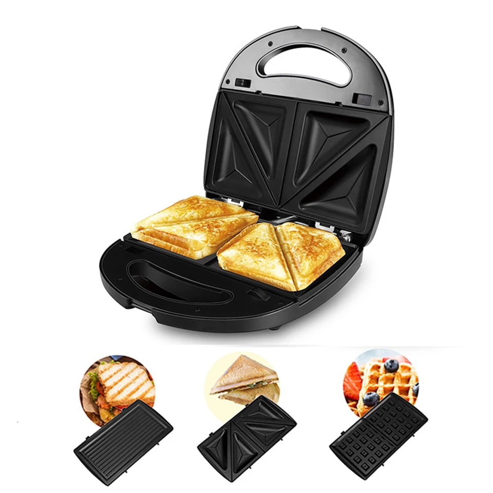 Sandwich Maker 3-in-1 Waffle Iron, Panini Press Grill with 3 Detachable  Non-Stick Plates, LED Indicator Lights, Cool Touch - AliExpress