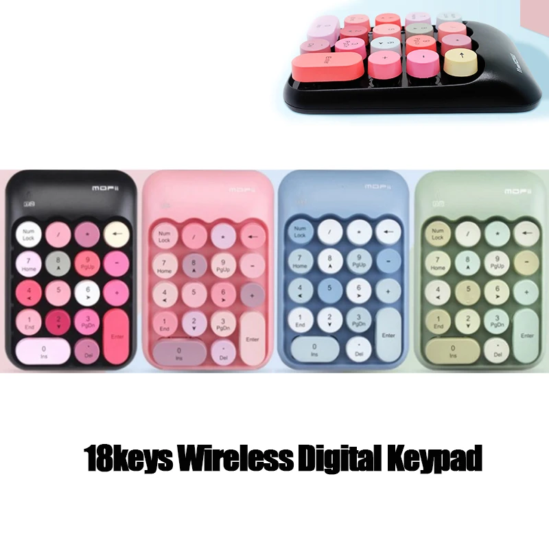 Tastiera Digitale Senza Fili Numerica Mini Portatile 18 Tasti 2.4G Tastiera Colorata Per Computer In Stile Vintage Per Contabilità Macbook Portatile