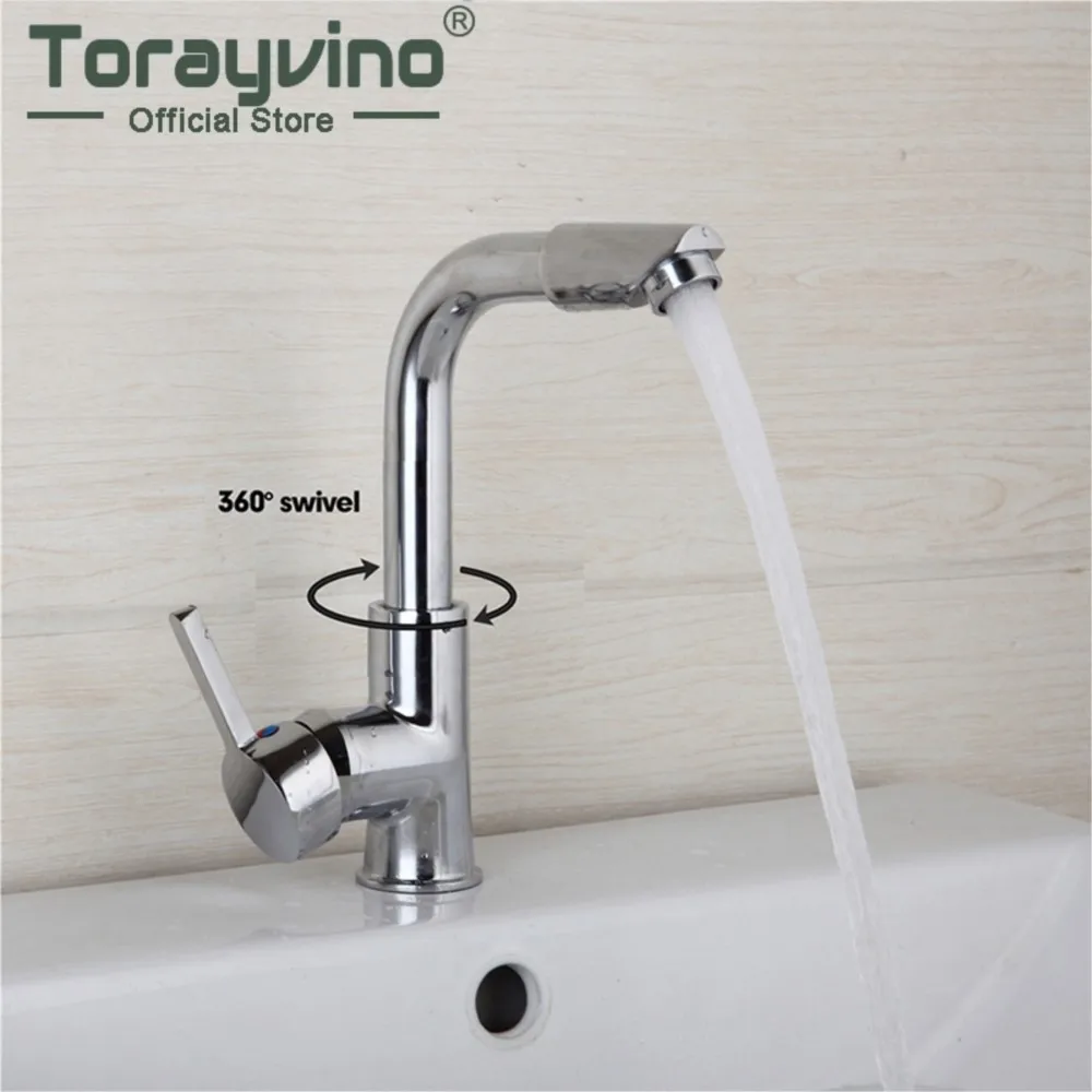 

Torayvino Chrome Bathroom Faucet Washbasin Deck Mounted 360 Swivel Spout Faucets Sink Mixer Water Tap Cold and Hot Torneira