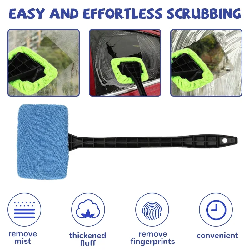Window Cleaning Tool Wiper Microfiber Brush Windshield Long Handle Automatic Cleaning Wipe Kit Auto Parts