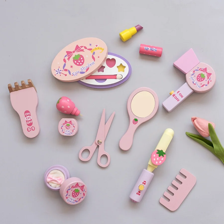 Wooden Makeup Bag Toy Set for Girls' Pretend Play Ideal princess-themed makeup gift for kids