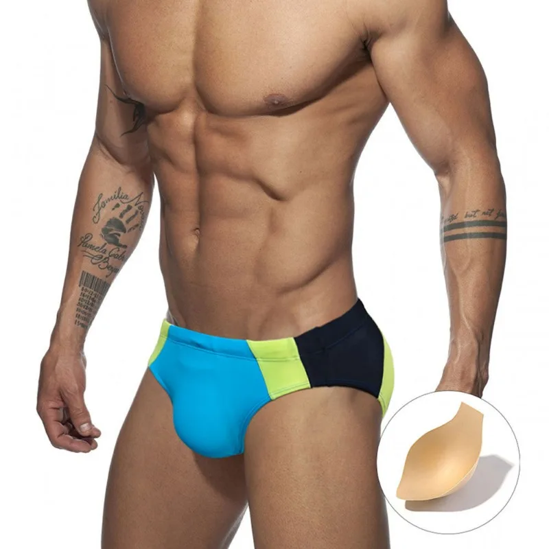 Mens Sexy Bikini Swim Briefs Color Block Low Waist Breathable