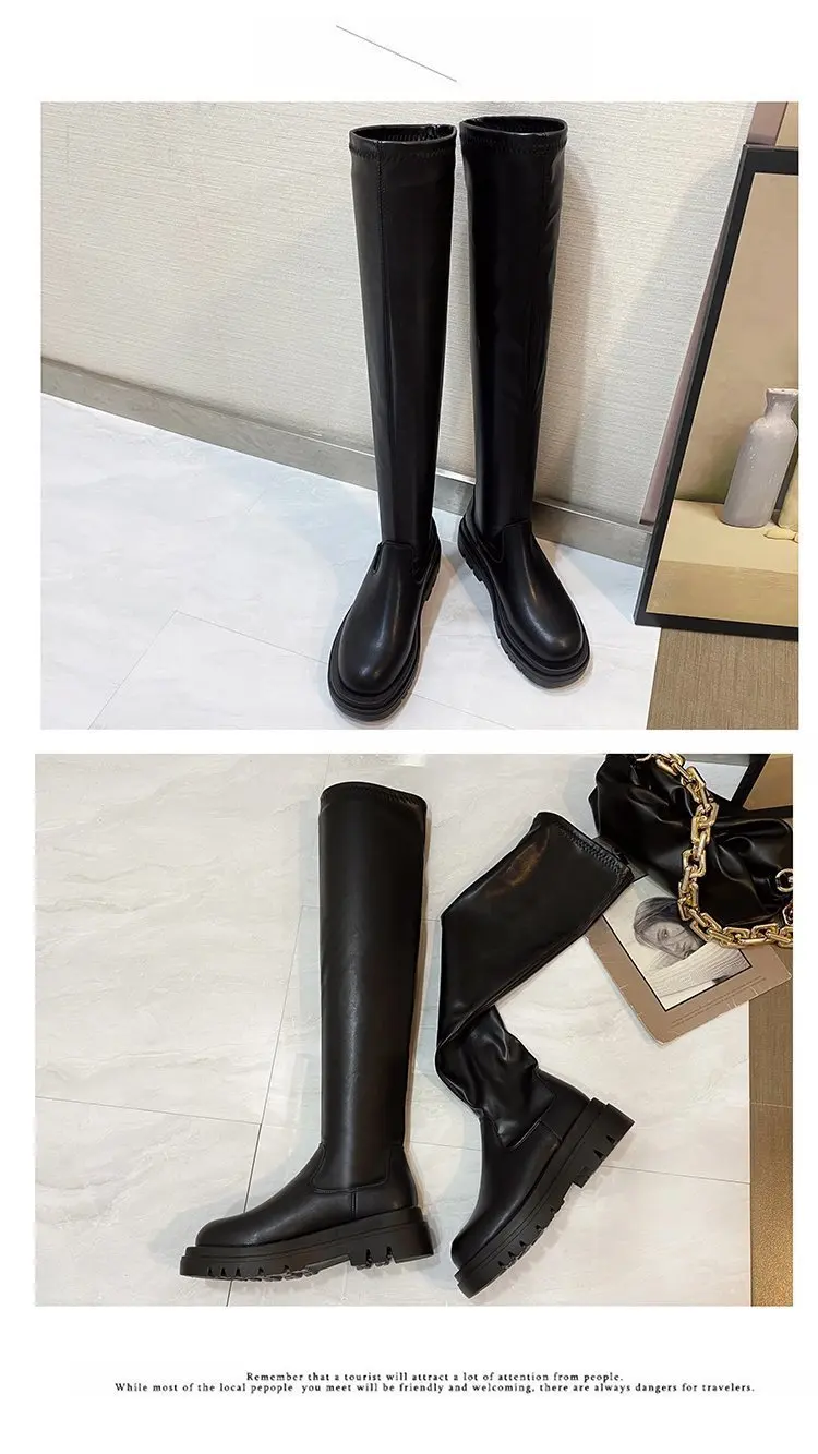 Botas Altas De Plataforma Para Mujer Estilo Gótico Negro Elegante_voghion.com