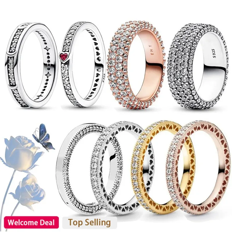 Hot Selling Women's High Quality 925 Sterling Silver Pav é Dense Fingertip Love Talk Heart Ring DIY Charm Fashion Jewelry