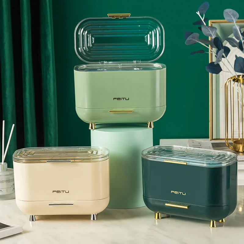 

Large Capacity Mask Storage Box With Drawer Household Living Room Tissue Box Desktop Modern Simple Wipes Storage With Spring