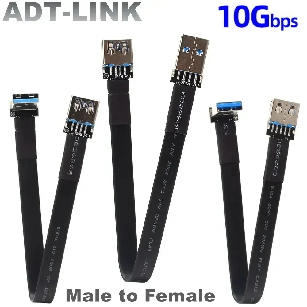 ADT USB 3.0 남성-여성 초박형 FPV FPC 플랫 리본 연장 케이블 유형 A 여성-USB 3.0 남성 어댑터 이중 90 ..