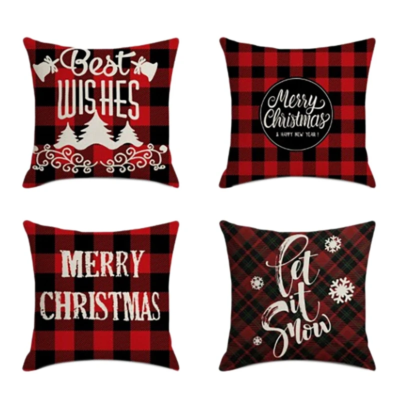 

Promotion! 4Pcs Christmas Pillowcase Santa Square Home Decor Linen Pillow Cases Cushion Covers For Sofa Car Gift 45X45cm Cozy