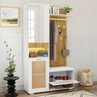 Ensemble de garde-robe Anajqaqia avec miroir, 6 crochets dorés, armoire à chaussures, porte-manteau mural, rangement supérieur, banc, éclairage LED 16 couleurs 2