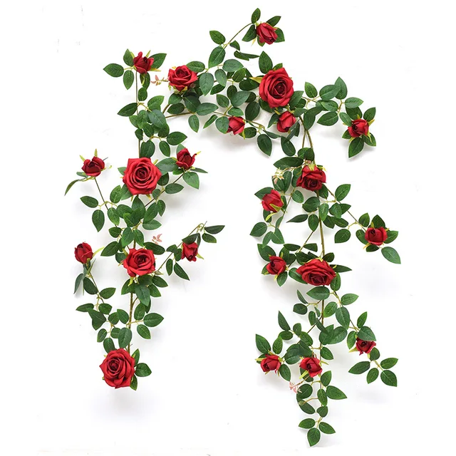 Artificial Sweetheart Roses Vine Silk Flowers Rattan