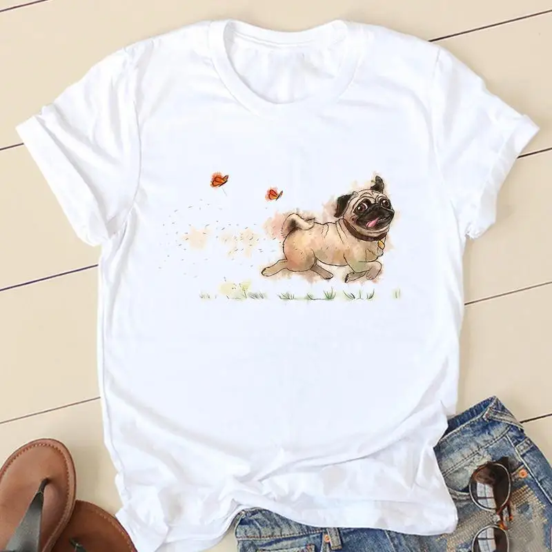 Women T-shirts 90s Love Pug Dog Ladies Fashion Clothing Short Sleeve Cartoon Clothes Spring Summer Female Tee Graphic Tshirt couple t shirt