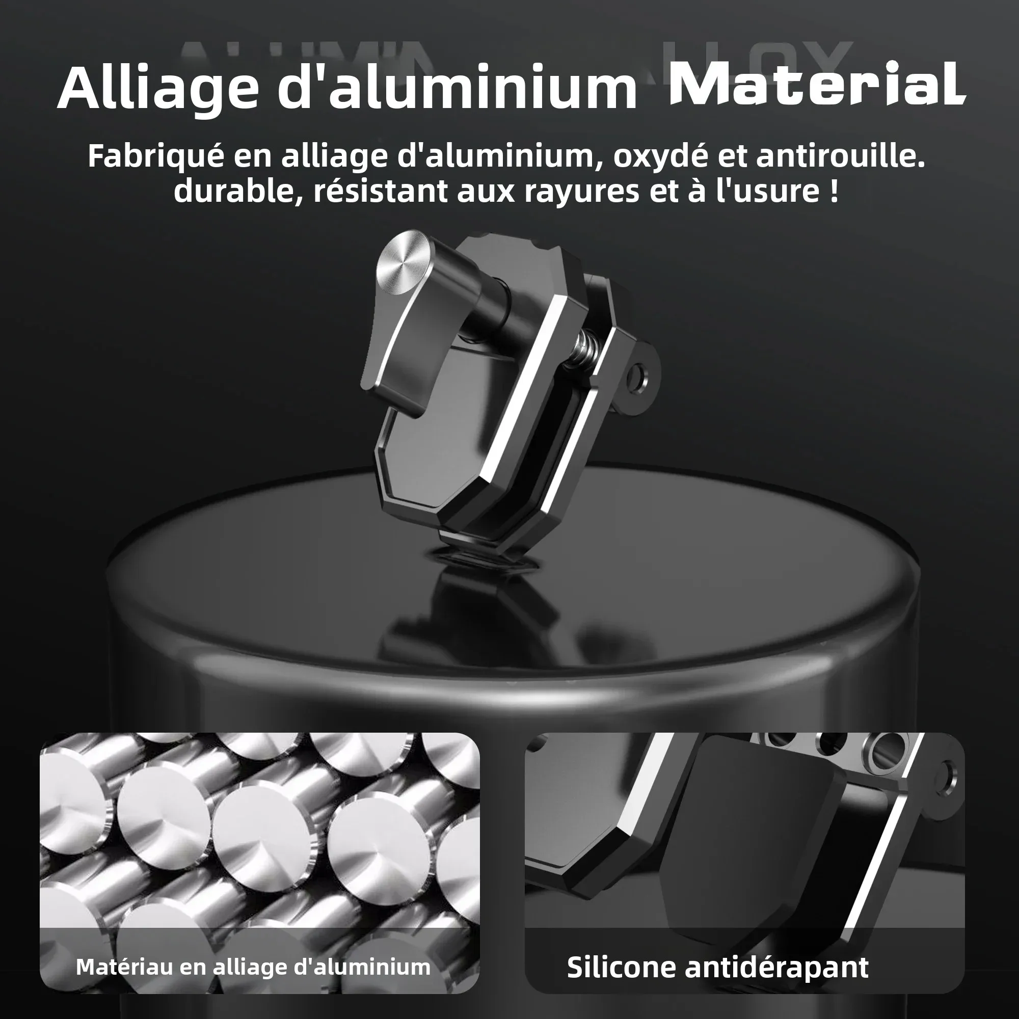 Ensemble de montage avec pince aluminium et adaptateurs pour GoPro, Insta360, DJI Osmo, prêt à l'emploi.