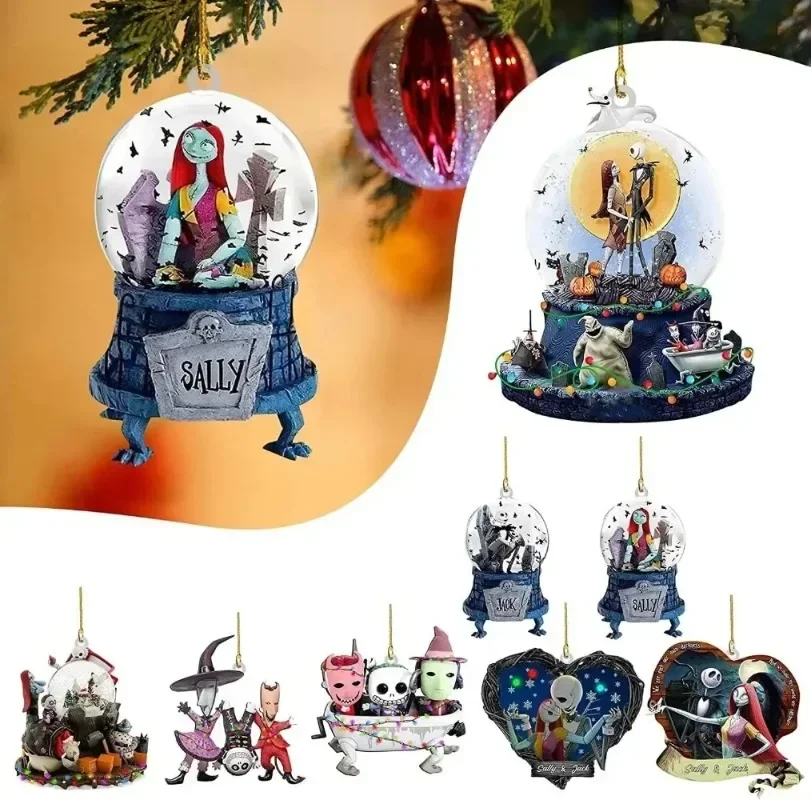 

NEW 2D The Nightmare Before Christmas Cartoon Acrylic Decoration Disney Anime Flat Christmas Ornaments Car Pendant Children Gift