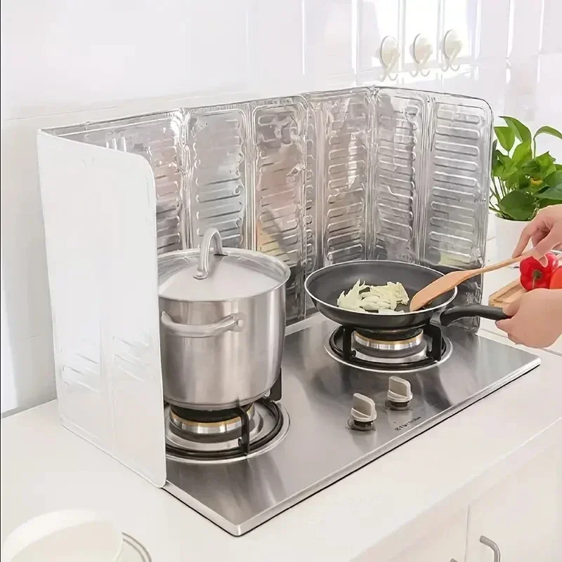 Kitchen Splatter Screen Kitchen Splash Guard Aluminum Foldable Kitchen Gas Stove Baffle Plate Portable Frying Pan Oil Splash Protection Screen Household Kitchen Accessories