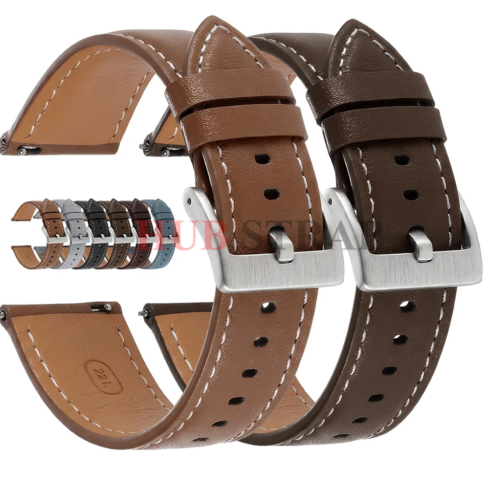 Elegant Leather Quick Release Watch Strap | Fashionable Universal Watchband in Black, Blue, and Brown
