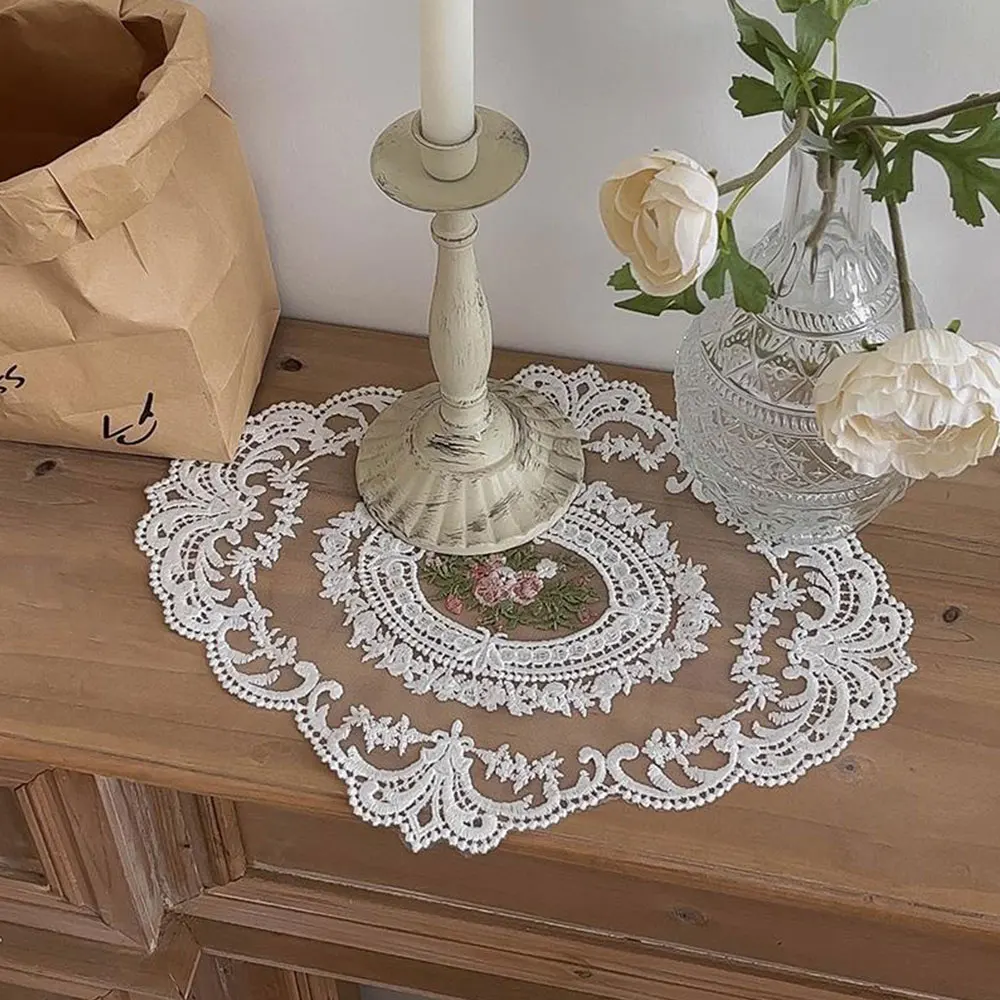 European Oval Lace Embroidered Retro Table Mat and Coaster